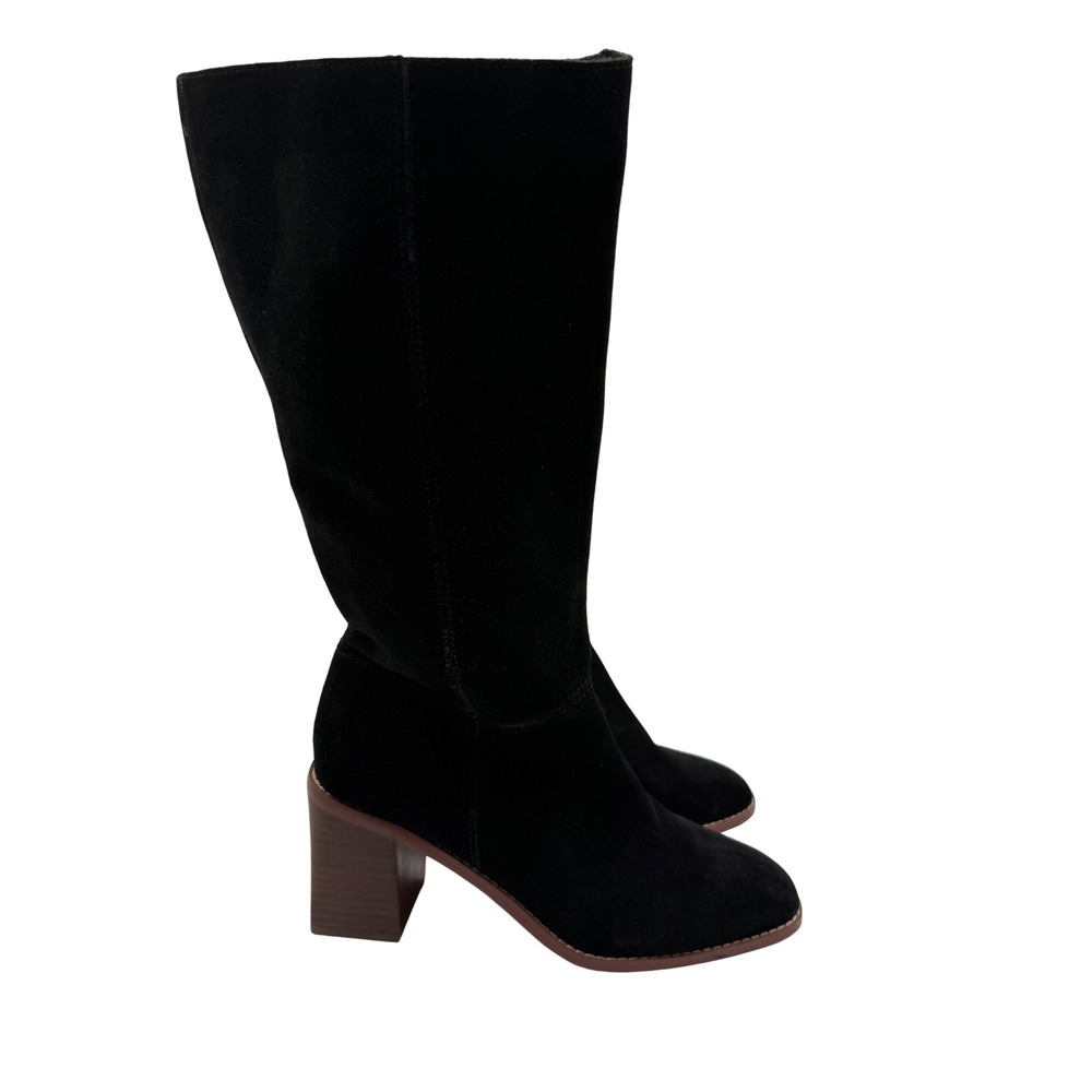 Crown Vintage Tall Boots Womens 8.5 Black Excellent Suede Block Heel Side Zip